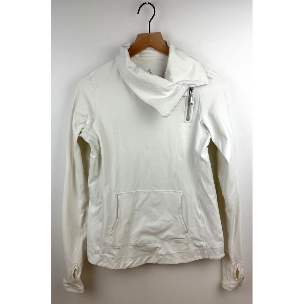 JO FIT Womens White Asymmetrical Zip Thumbhole Athletic Pullover Top S